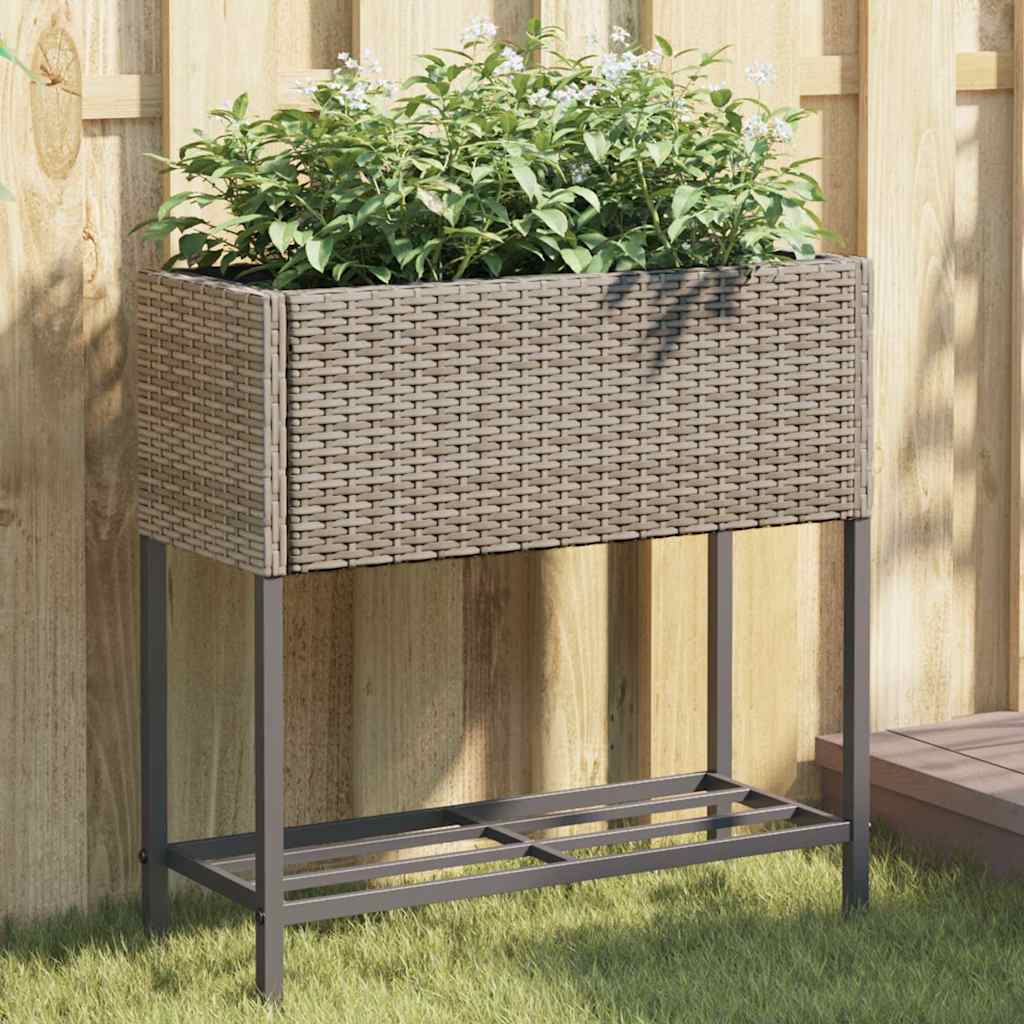 Jardinera con 2 maceteros de ratán sintético gris 90x20x40 cm