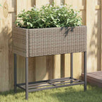 Jardinera con 2 maceteros de ratán sintético gris 90x20x40 cm