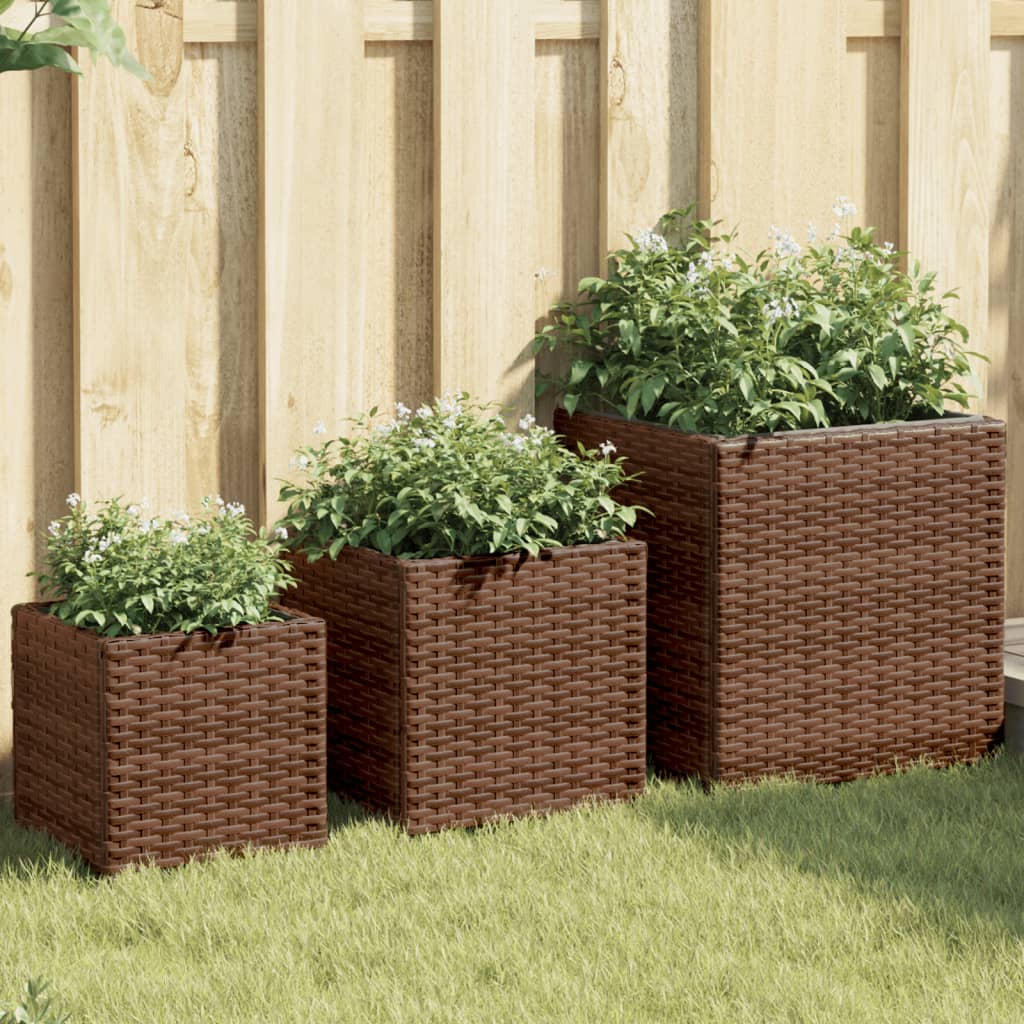Jardineras 2 unidades ratán sintético gris 30x30x60 cm