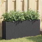 Jardinera con 2 maceteros de ratán sintético gris 90x20x40 cm