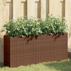 Jardinera con 2 maceteros de ratán sintético gris 90x20x40 cm