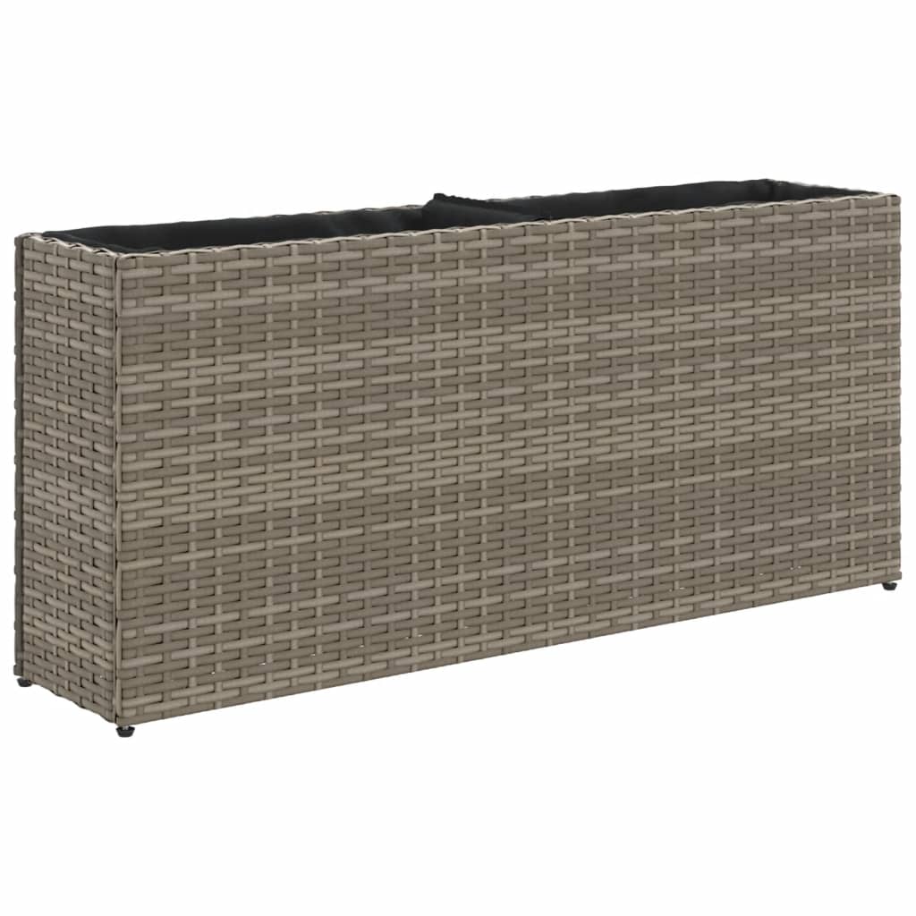 Jardinera con 2 maceteros de ratán sintético gris 90x20x40 cm