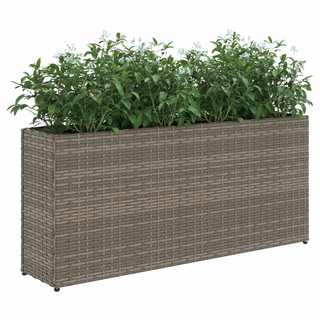 Jardinera con 2 maceteros de ratán sintético gris 90x20x40 cm