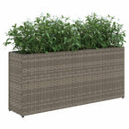 Jardinera con 2 maceteros de ratán sintético gris 90x20x40 cm