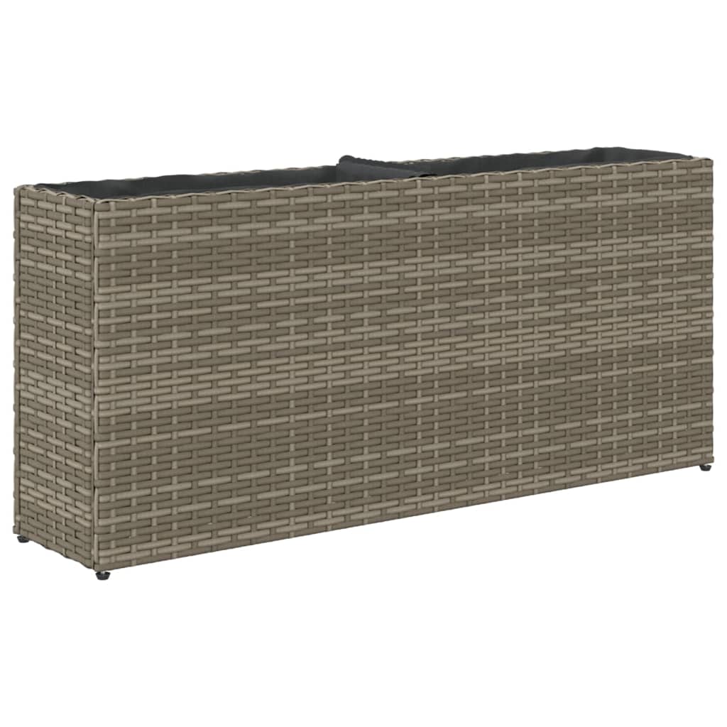 Jardinera con 2 maceteros de ratán sintético gris 90x20x40 cm