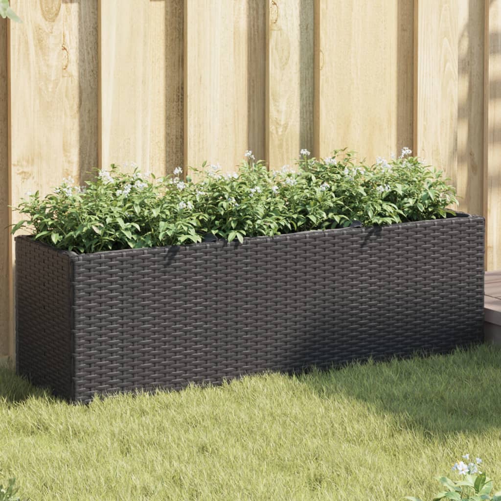 Jardinera con 2 maceteros de ratán sintético gris 90x20x40 cm