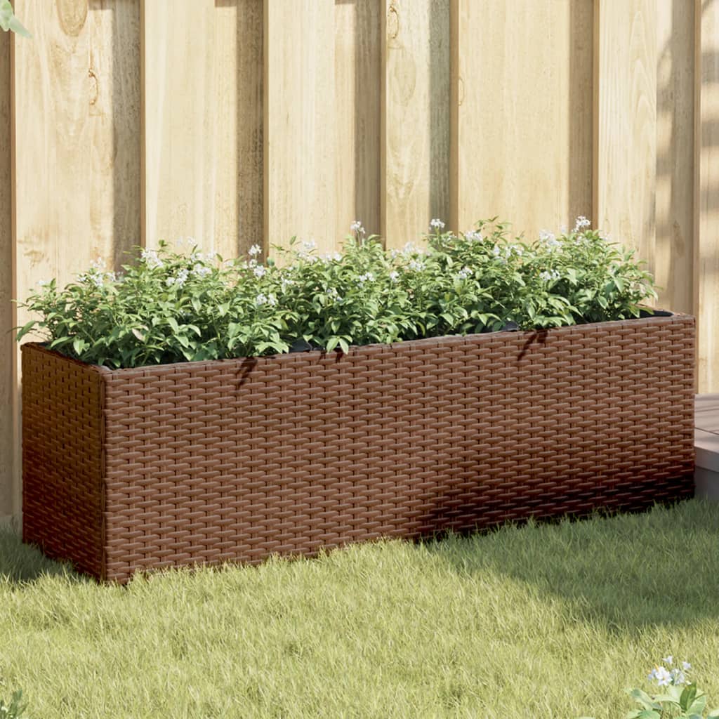 Jardinera con 2 maceteros de ratán sintético gris 90x20x40 cm