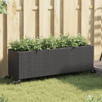 Jardinera con 2 maceteros de ratán sintético gris 90x20x40 cm