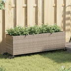 Jardinera con 2 maceteros de ratán sintético gris 90x20x40 cm