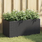 Jardinera con 2 maceteros de ratán sintético gris 90x20x40 cm