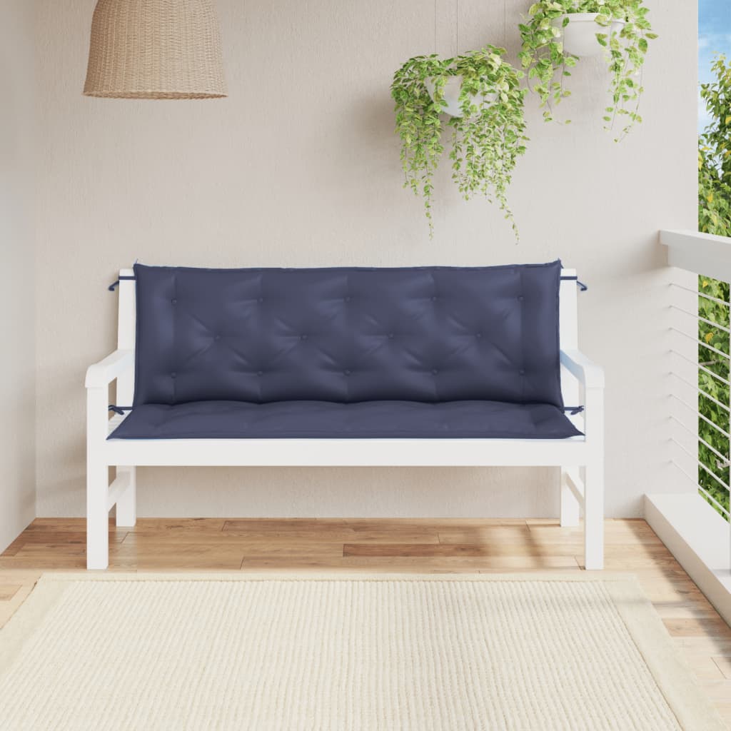 Cojín de banco de jardín tela a rayas azul y blanco 200x50x4 cm