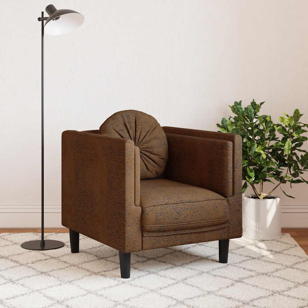 Sillón con cojín de cuero sintético de ante marrón