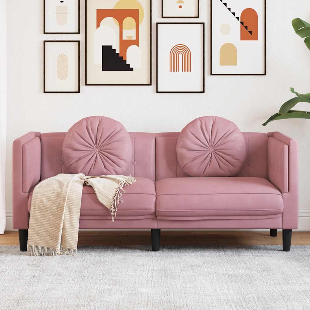 Sofá 2 plazas almohadas y cojines terciopelo gris claro 140 cm