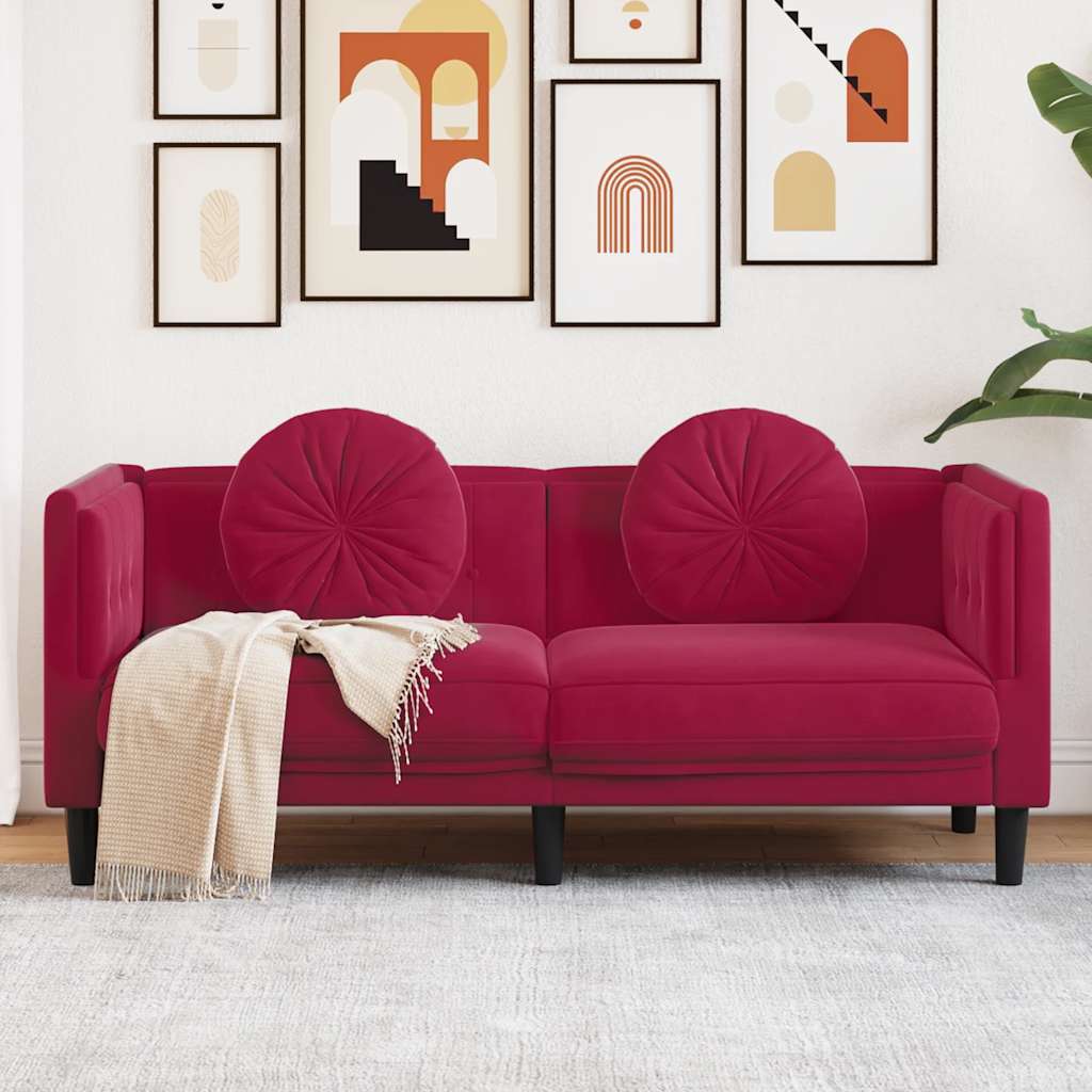 Sofá 2 plazas almohadas y cojines terciopelo gris claro 140 cm