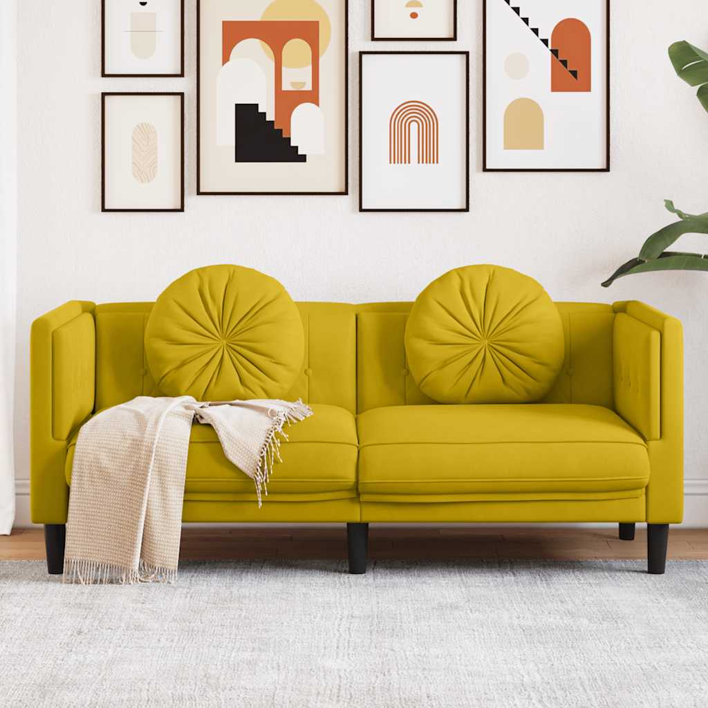 Sofá 2 plazas almohadas y cojines terciopelo gris claro 140 cm