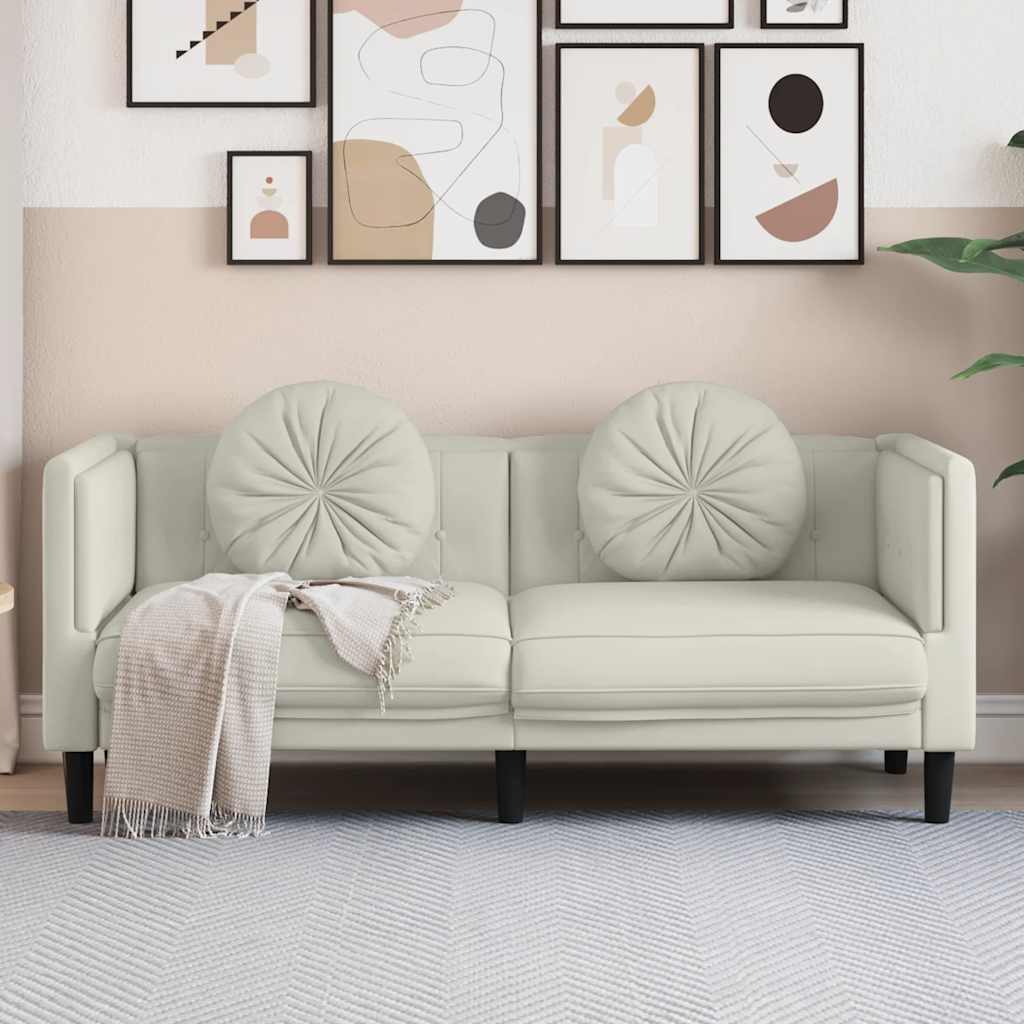 Sofá 2 plazas almohadas y cojines terciopelo gris claro 140 cm
