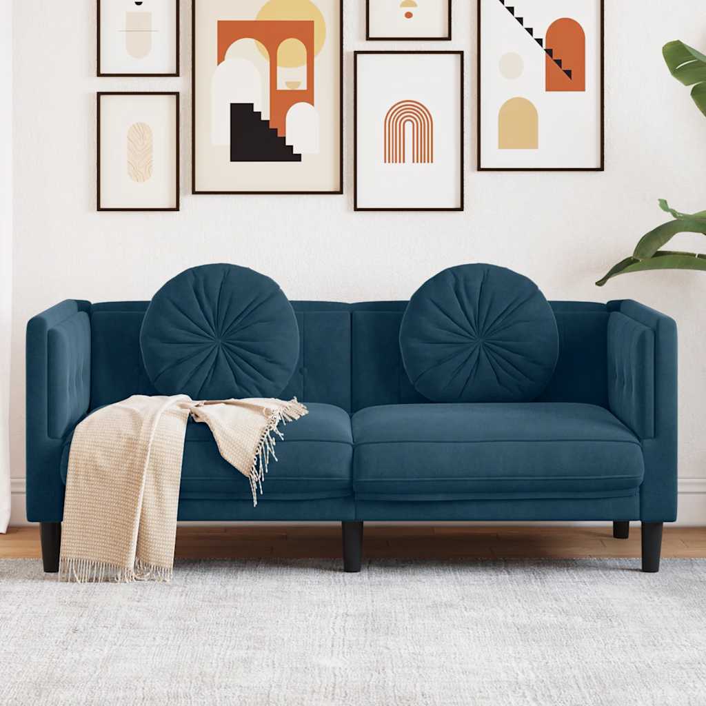 Sofá 2 plazas almohadas y cojines terciopelo gris claro 140 cm