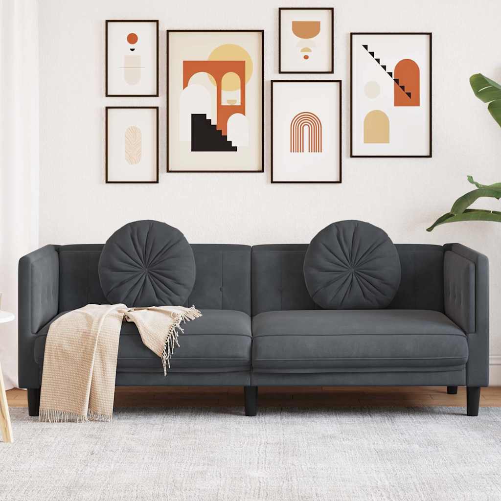 Sofá de 3 lugares Tecido Preto 220x77x82 cm
