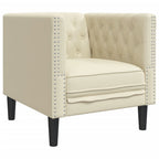Sillón Chesterfield de cuero artificial blanco crema