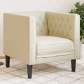 Sillón Chesterfield de cuero artificial blanco crema