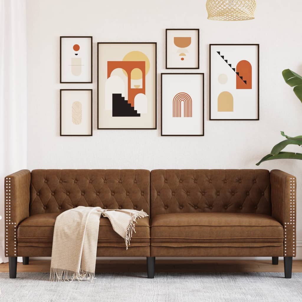 Chesterfield 3-seater sofa with yellow velvet cushions
