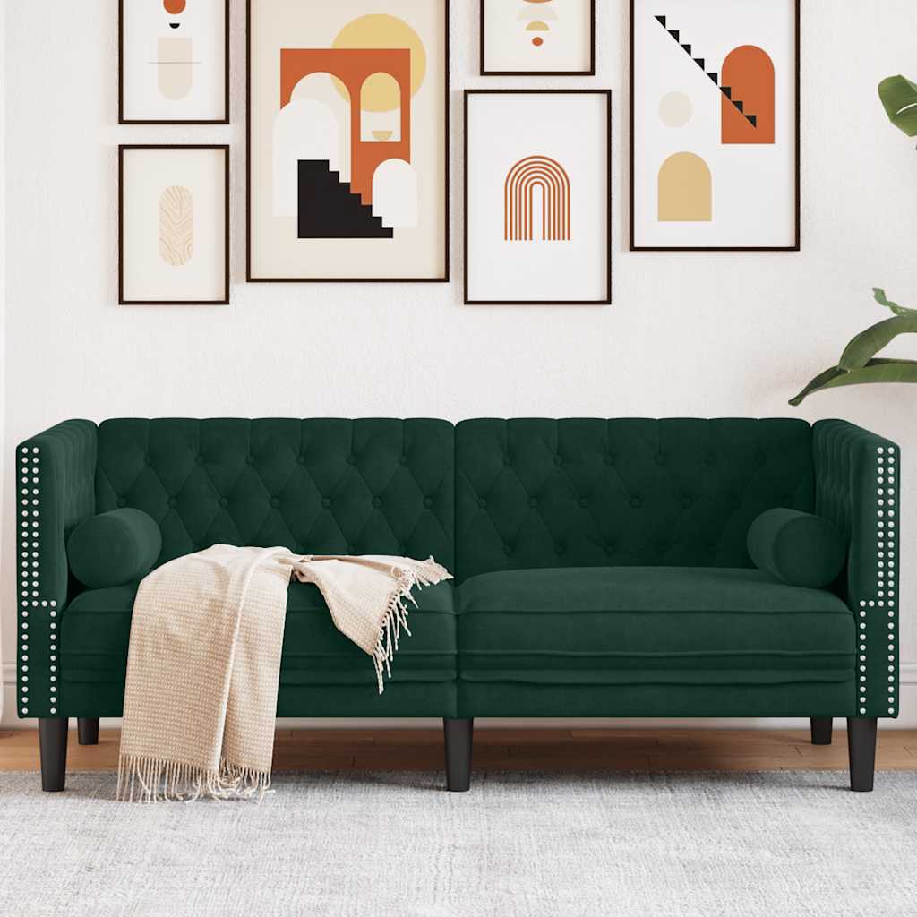 2-seater Chesterfield sofa with yellow velvet cushions