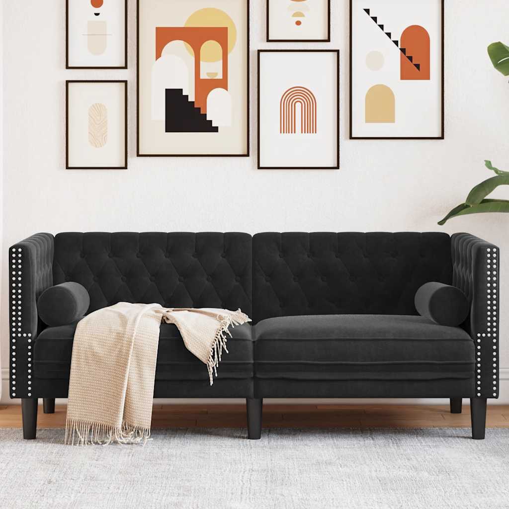 2-seater Chesterfield sofa with yellow velvet cushions