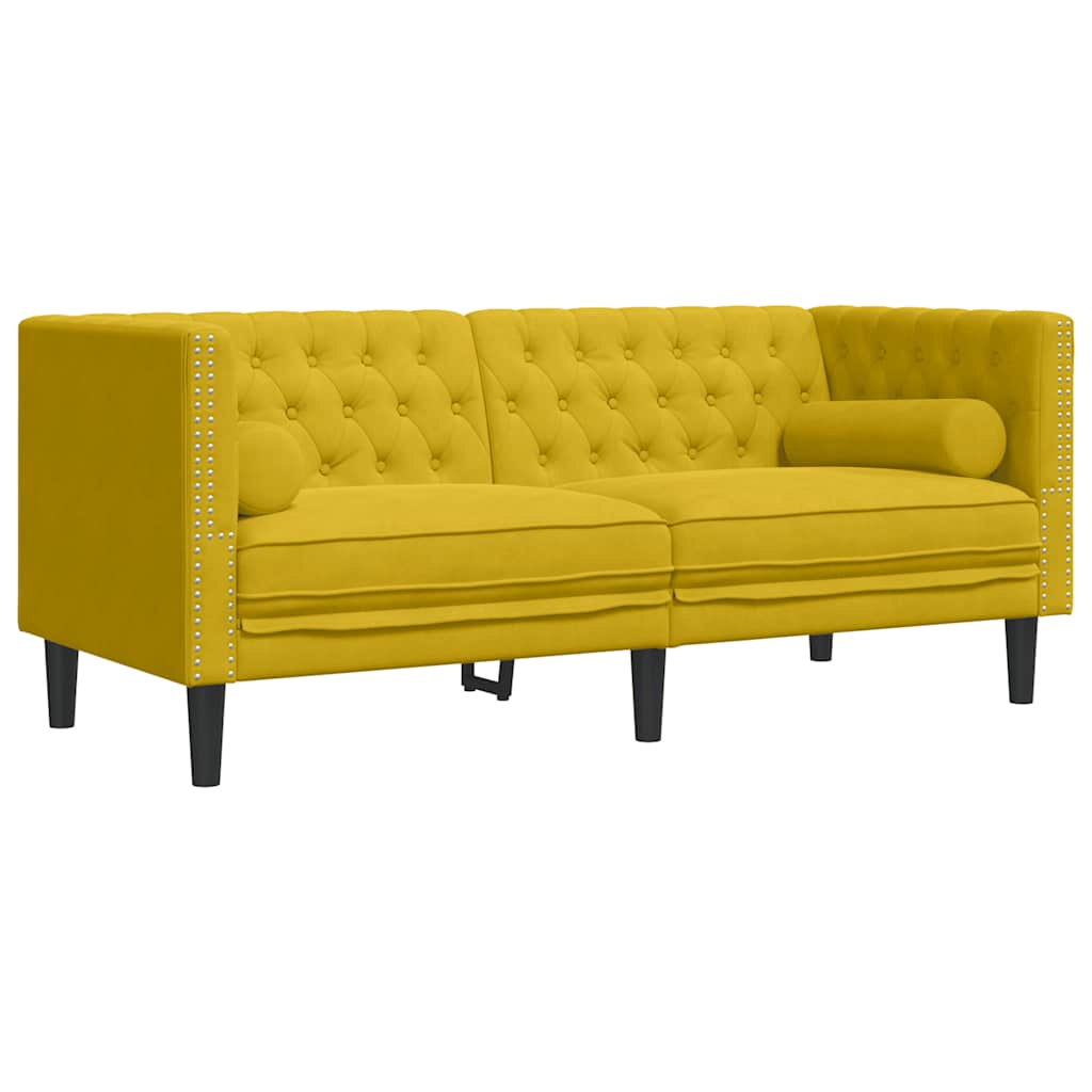 Sofá Chesterfield 2 plazas con cojines terciopelo amarillo