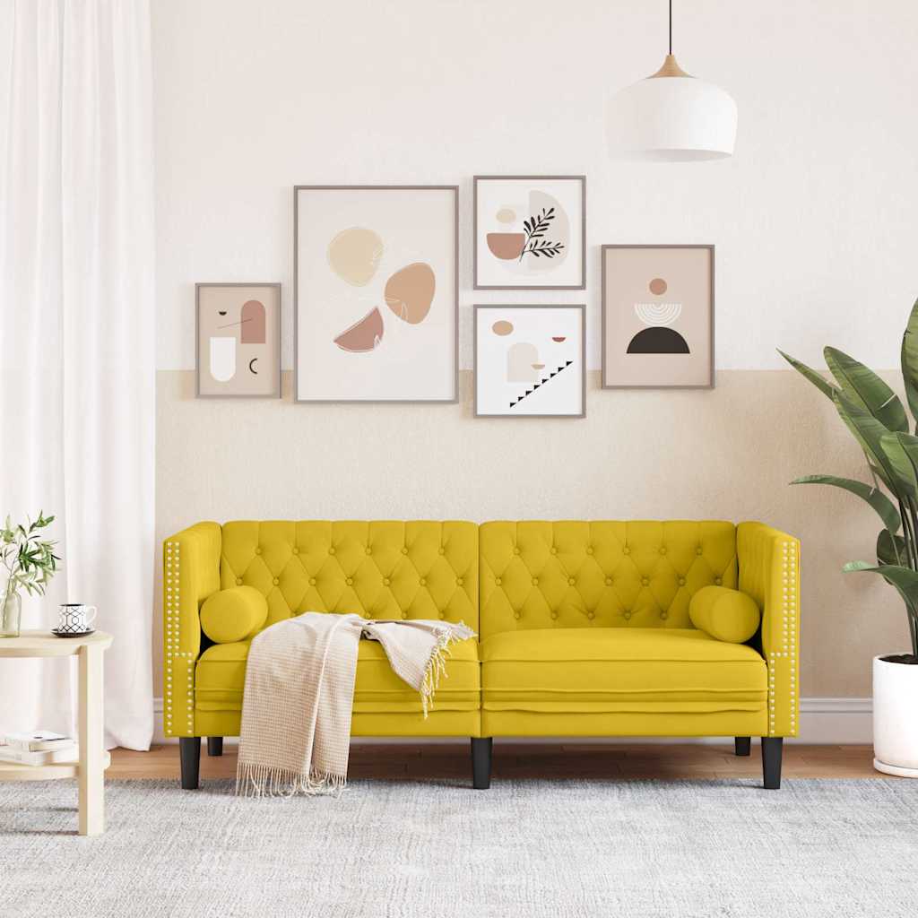 Sofá Chesterfield 2 plazas con cojines terciopelo amarillo