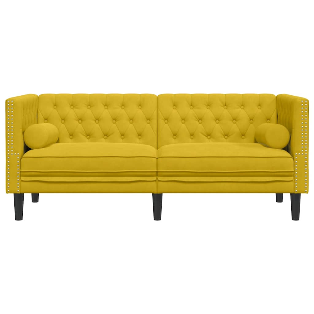 Sofá Chesterfield 2 plazas con cojines terciopelo amarillo