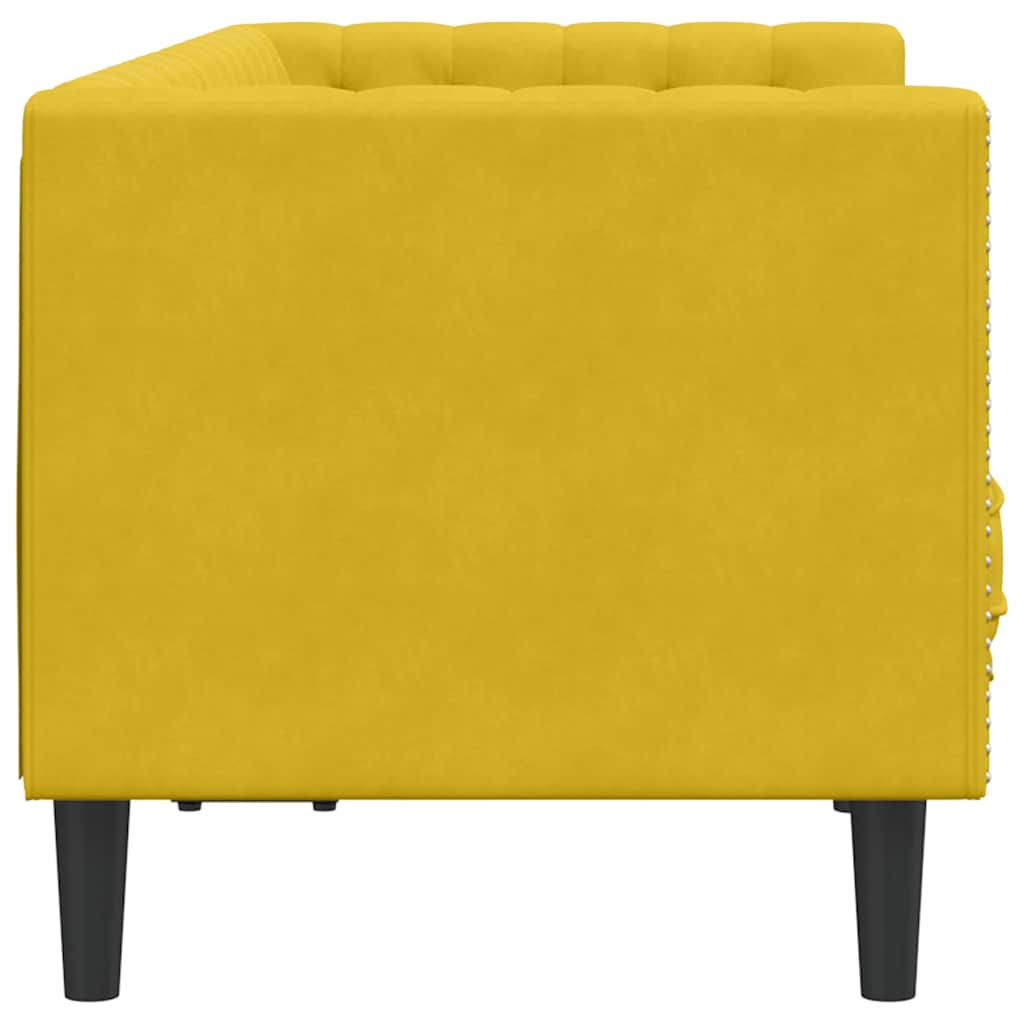 Sofá Chesterfield 2 plazas con cojines terciopelo amarillo