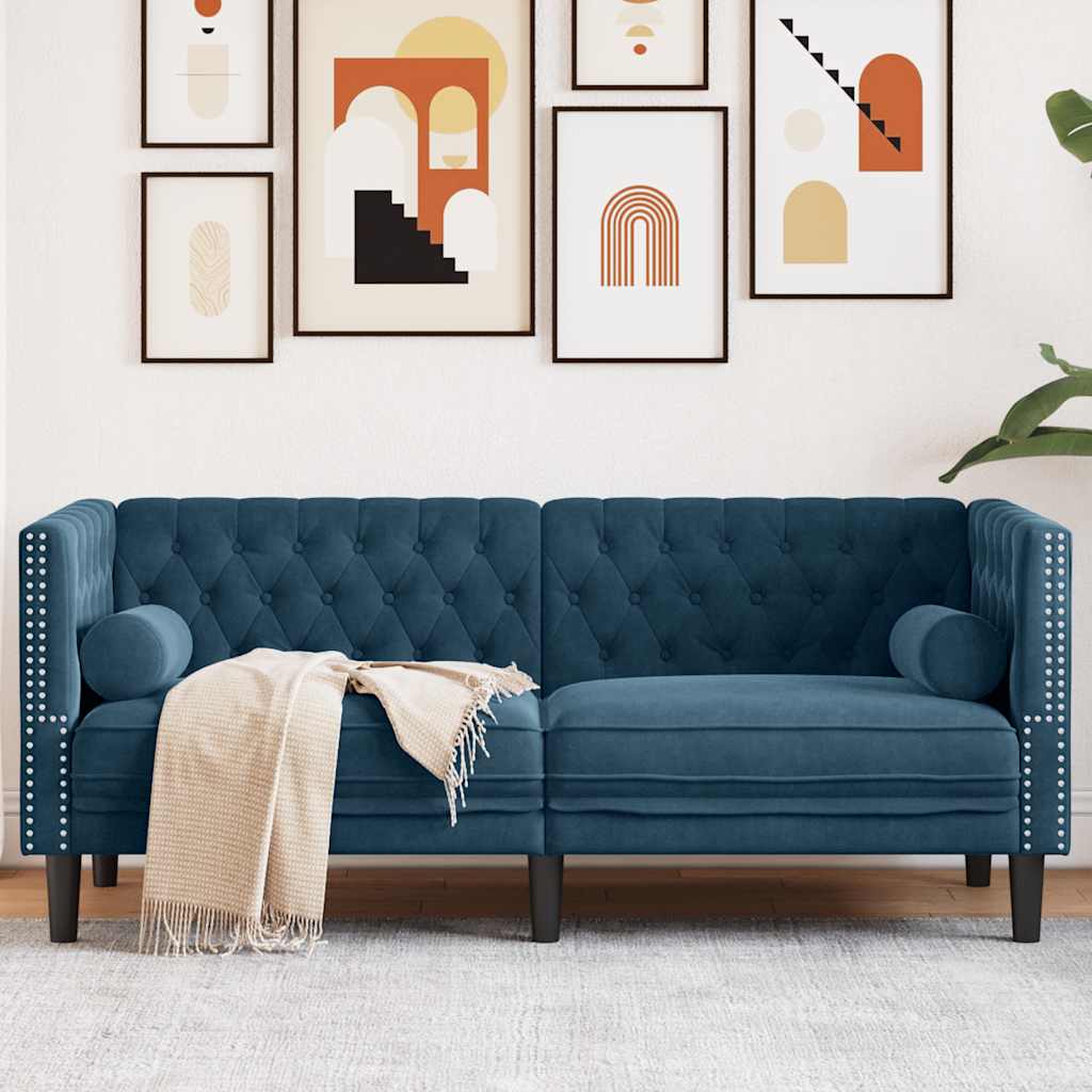 2-seater Chesterfield sofa with yellow velvet cushions