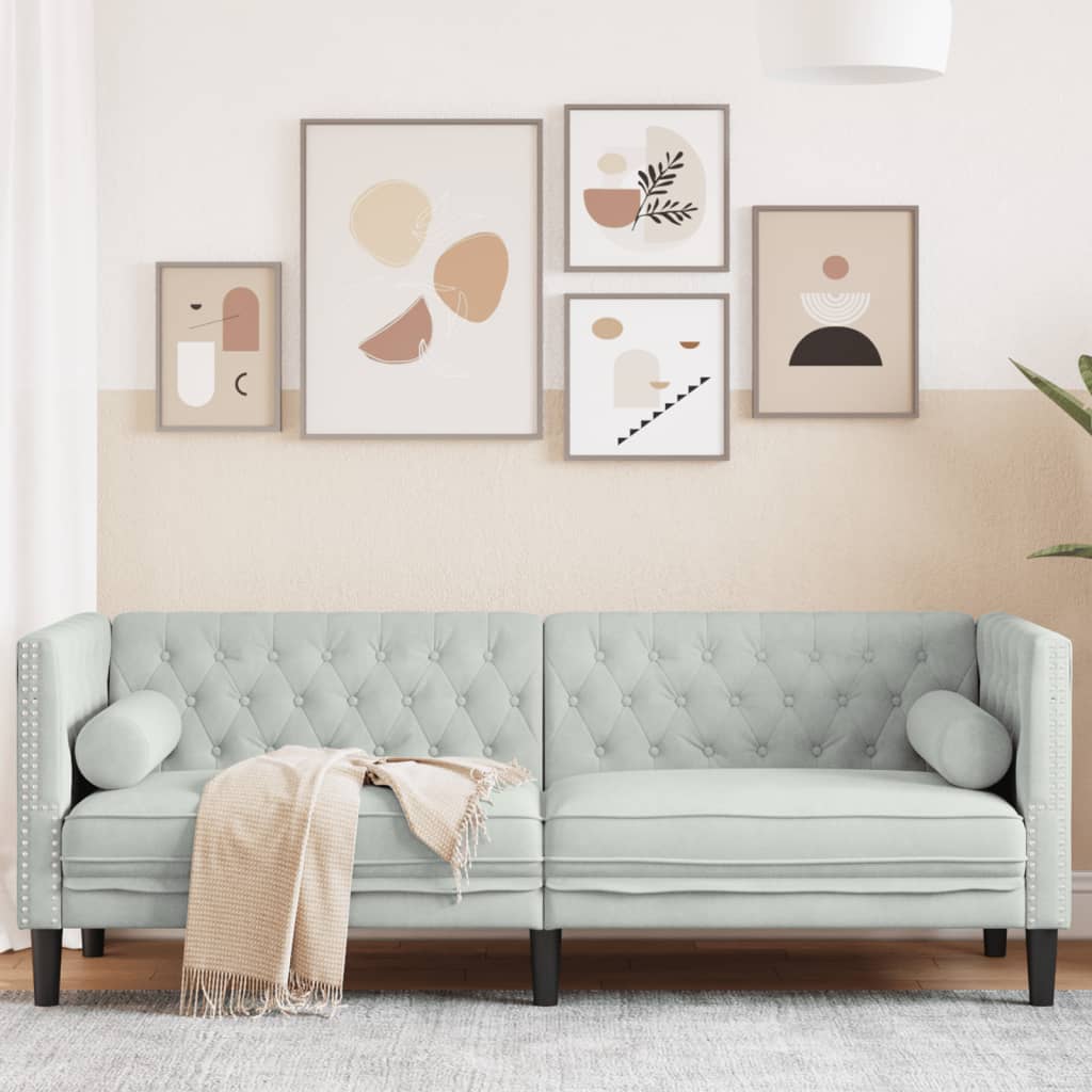 Chesterfield 3-seater sofa with yellow velvet cushions