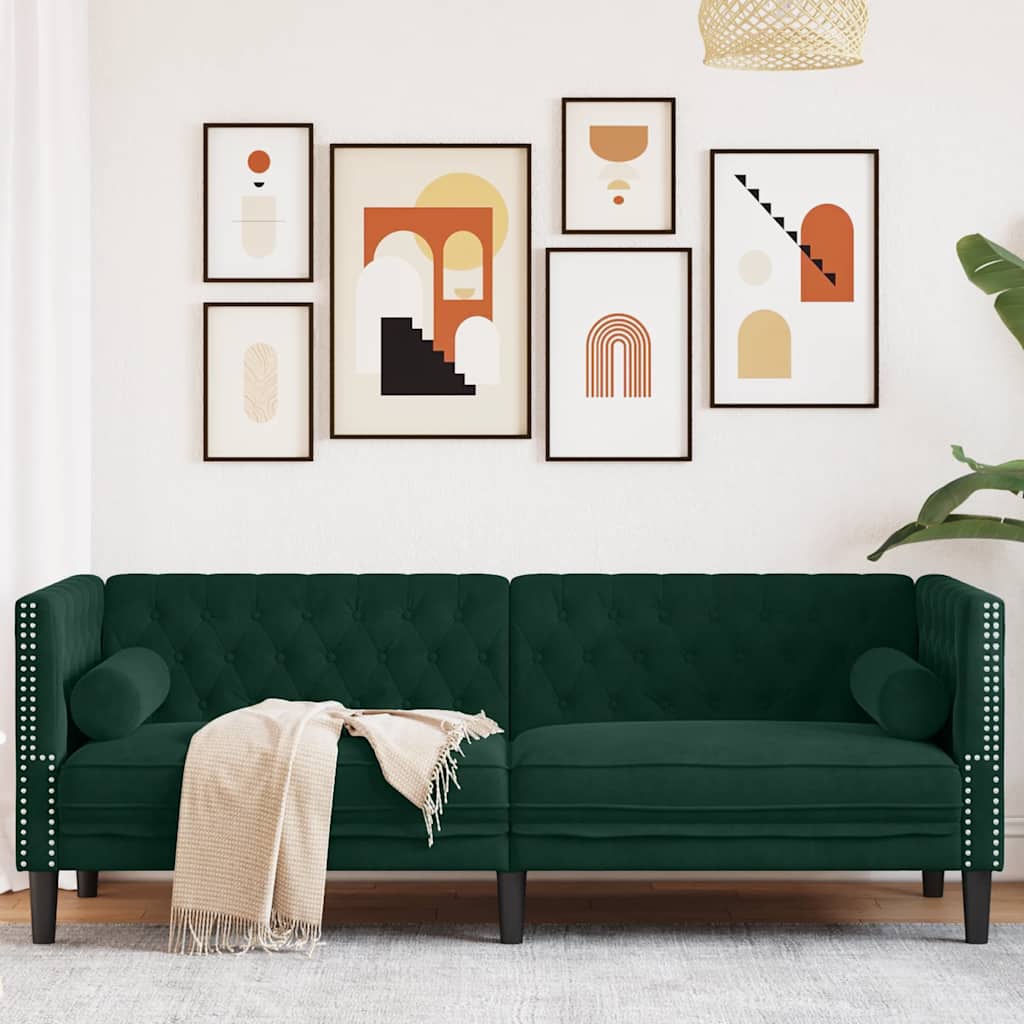 Chesterfield 3-seater sofa with yellow velvet cushions