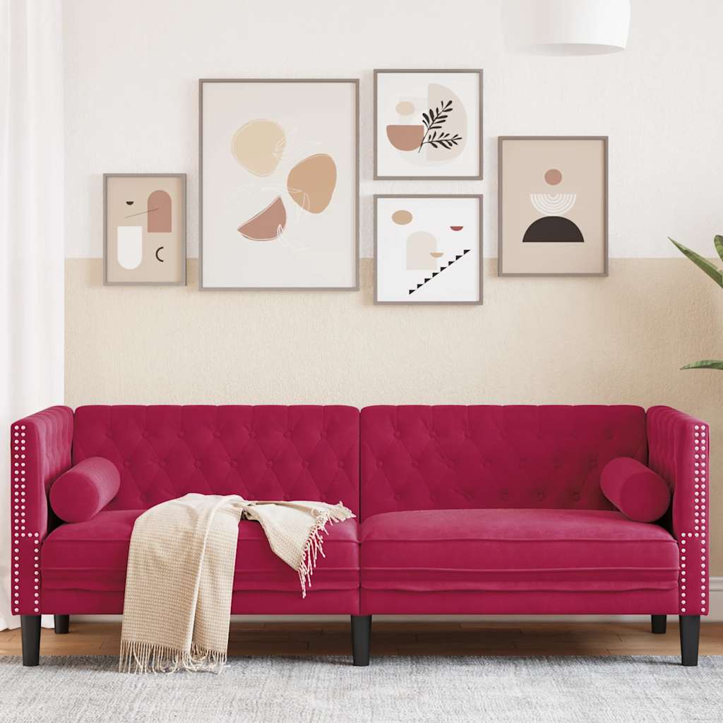 Chesterfield 3-seater sofa with yellow velvet cushions