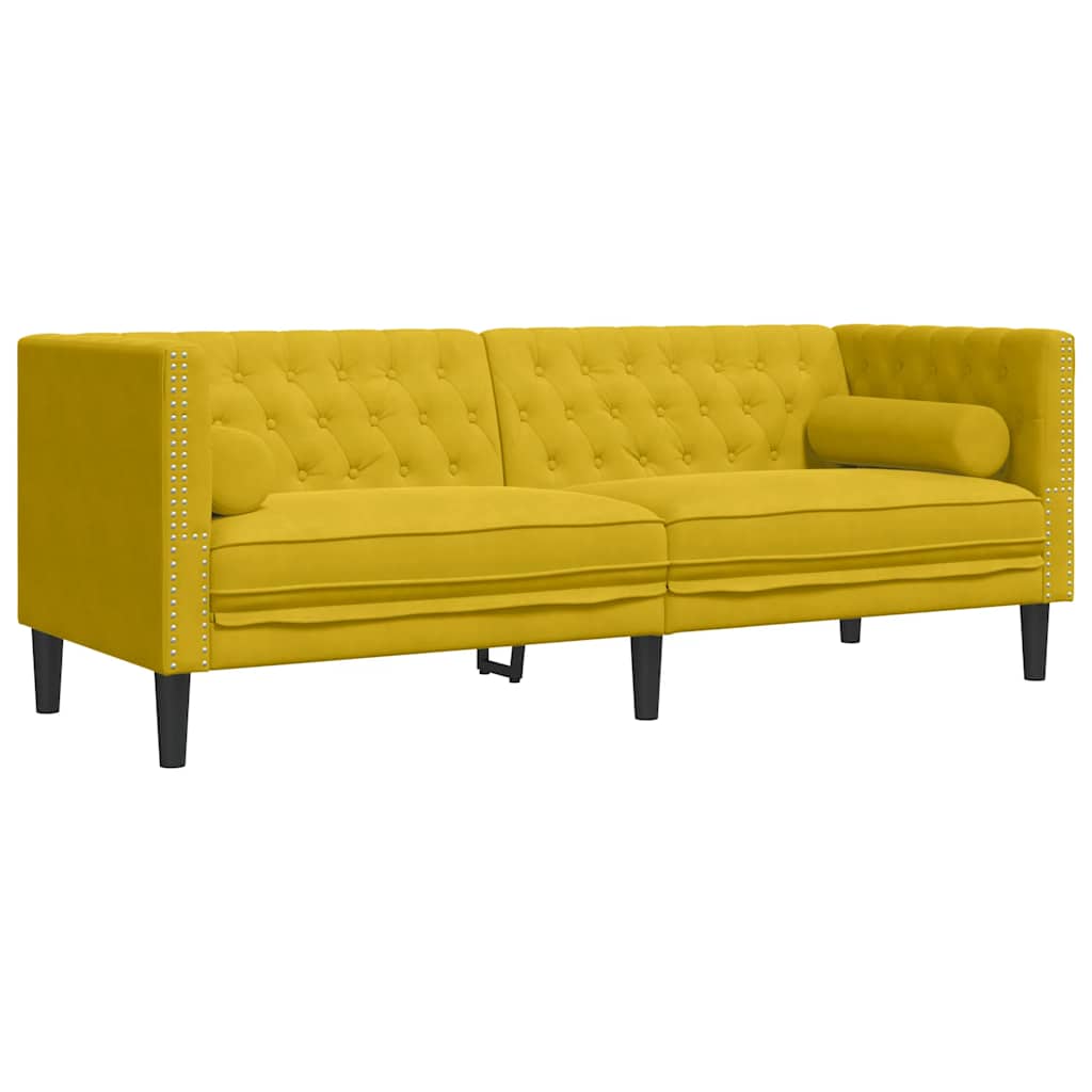 Sofá Chesterfield 3 plazas con cojines terciopelo amarillo