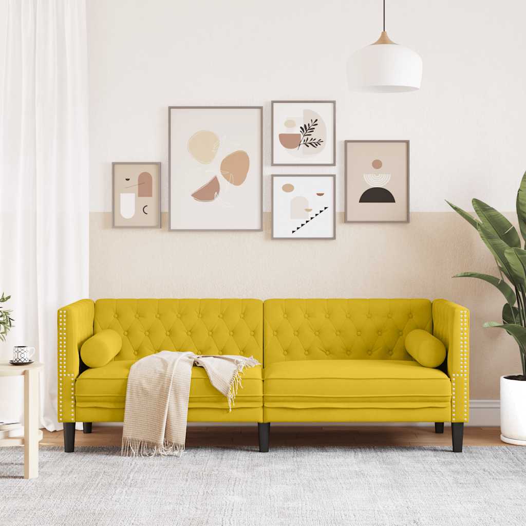 Sofá Chesterfield 3 plazas con cojines terciopelo amarillo