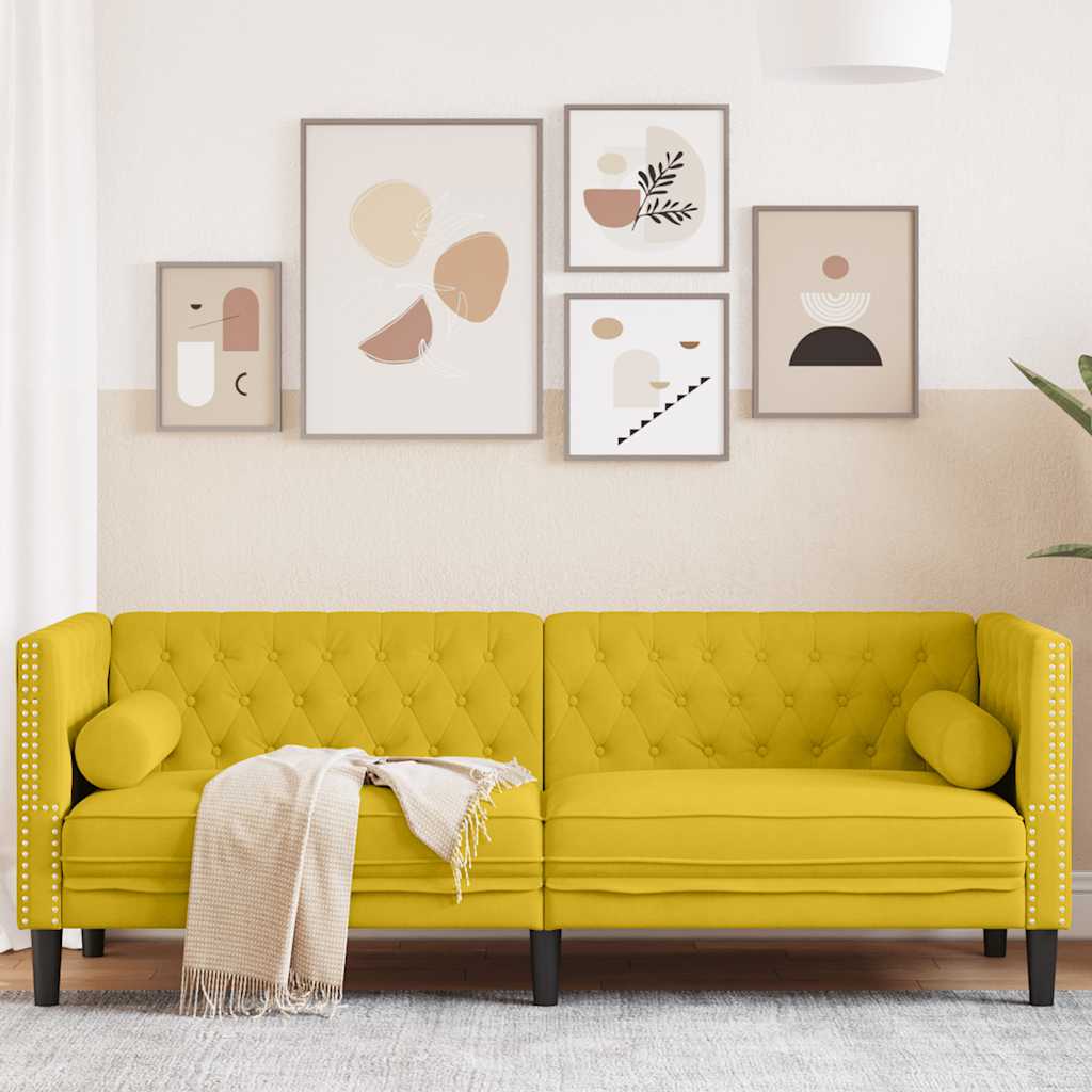 Sofá Chesterfield 3 plazas con cojines terciopelo amarillo