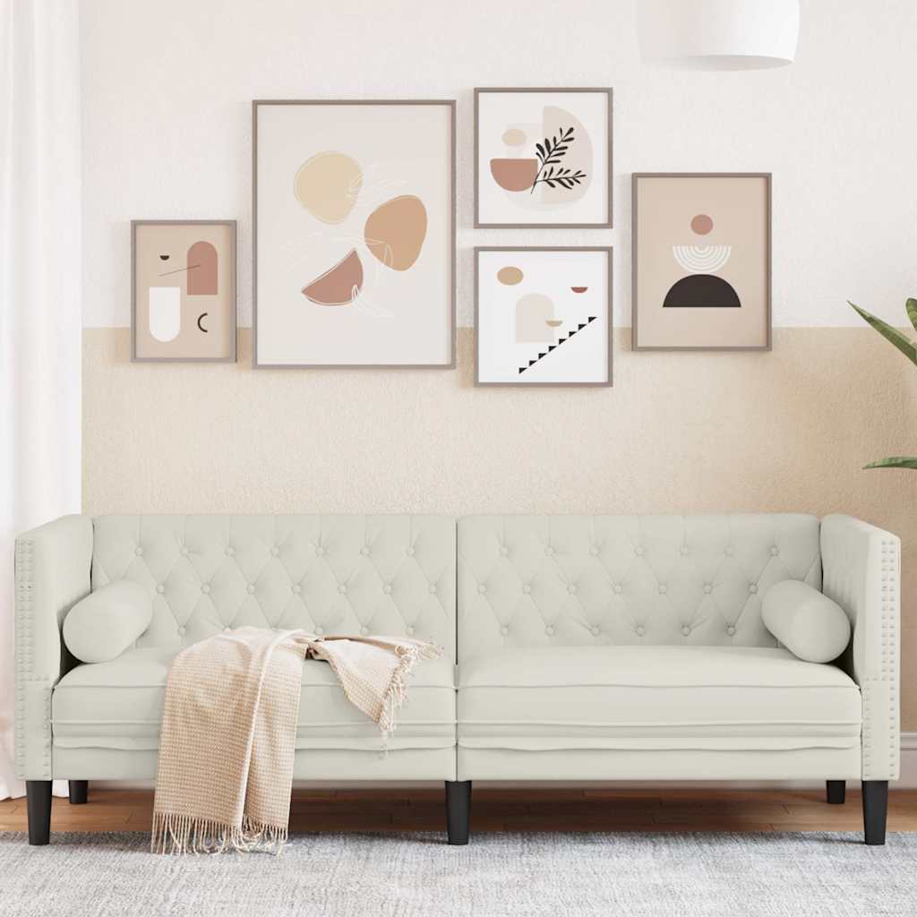 Chesterfield 3-seater sofa with yellow velvet cushions