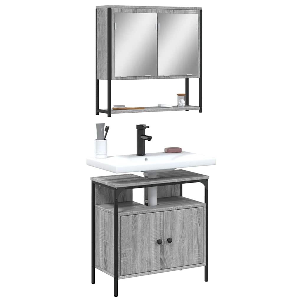 Set de mueble de baño 2 piezas cerámica y madera de ingeniería