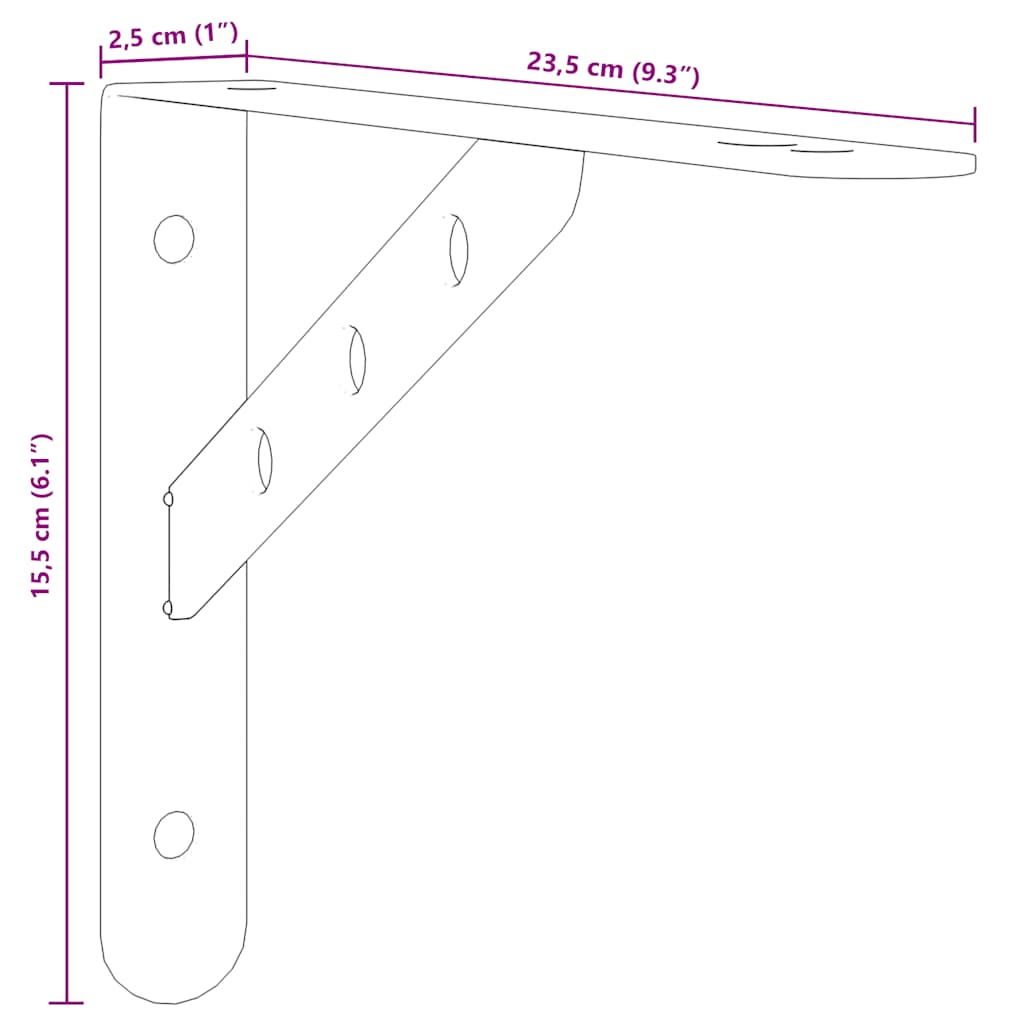 Soportes de estante 4 uds acero inoxidable 23,5x2,5x15,5 cm