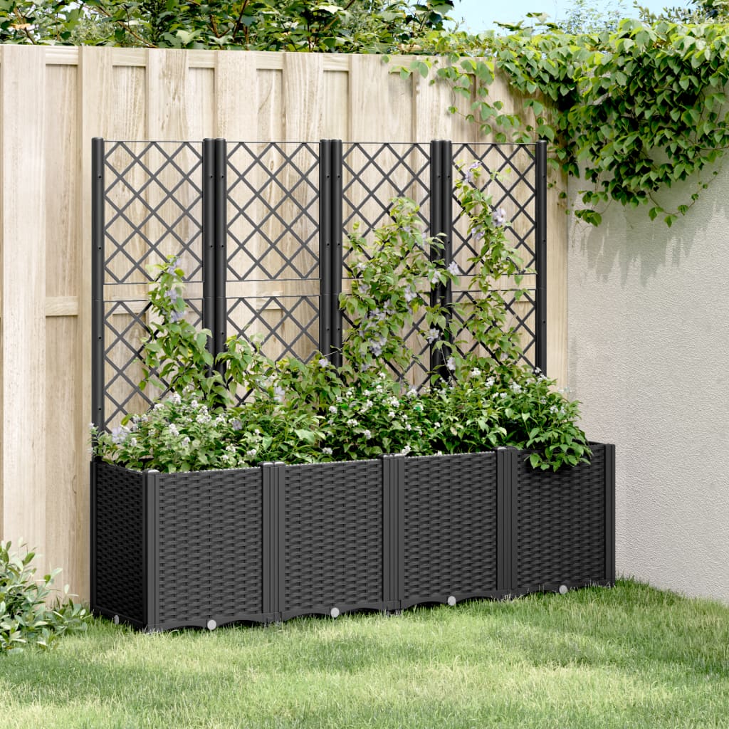 Jardinera con enrejado PP azul gris 120x40x142 cm