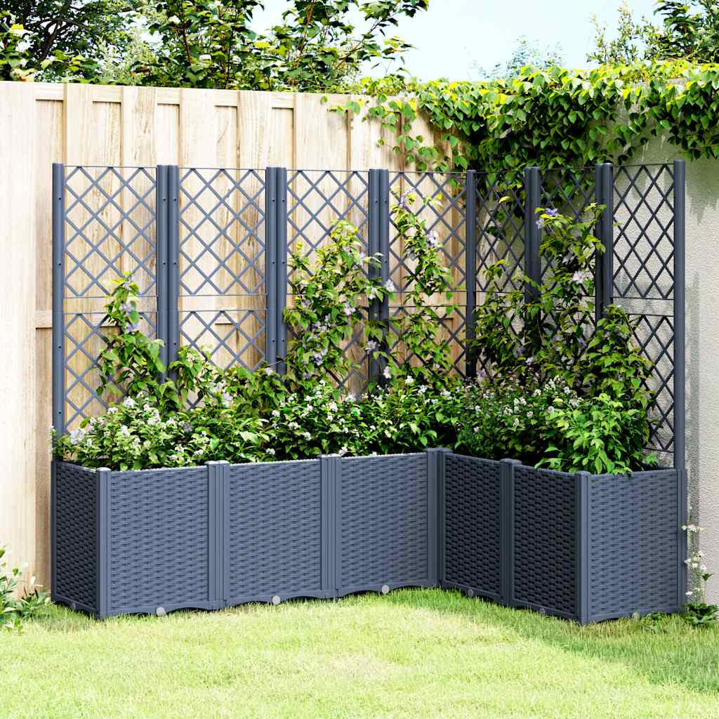 Jardinera con enrejado PP azul gris 120x40x142 cm