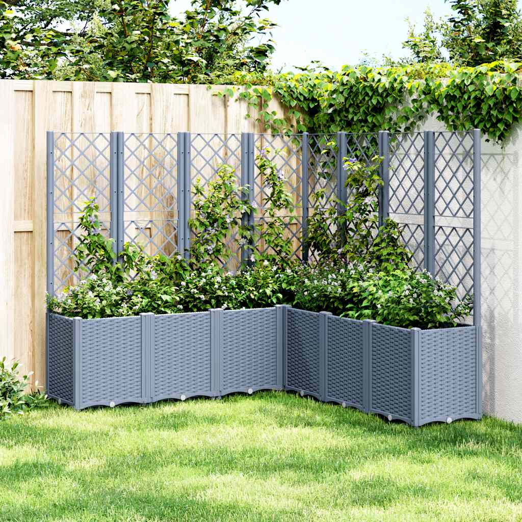 Jardinera con enrejado PP azul gris 120x40x142 cm