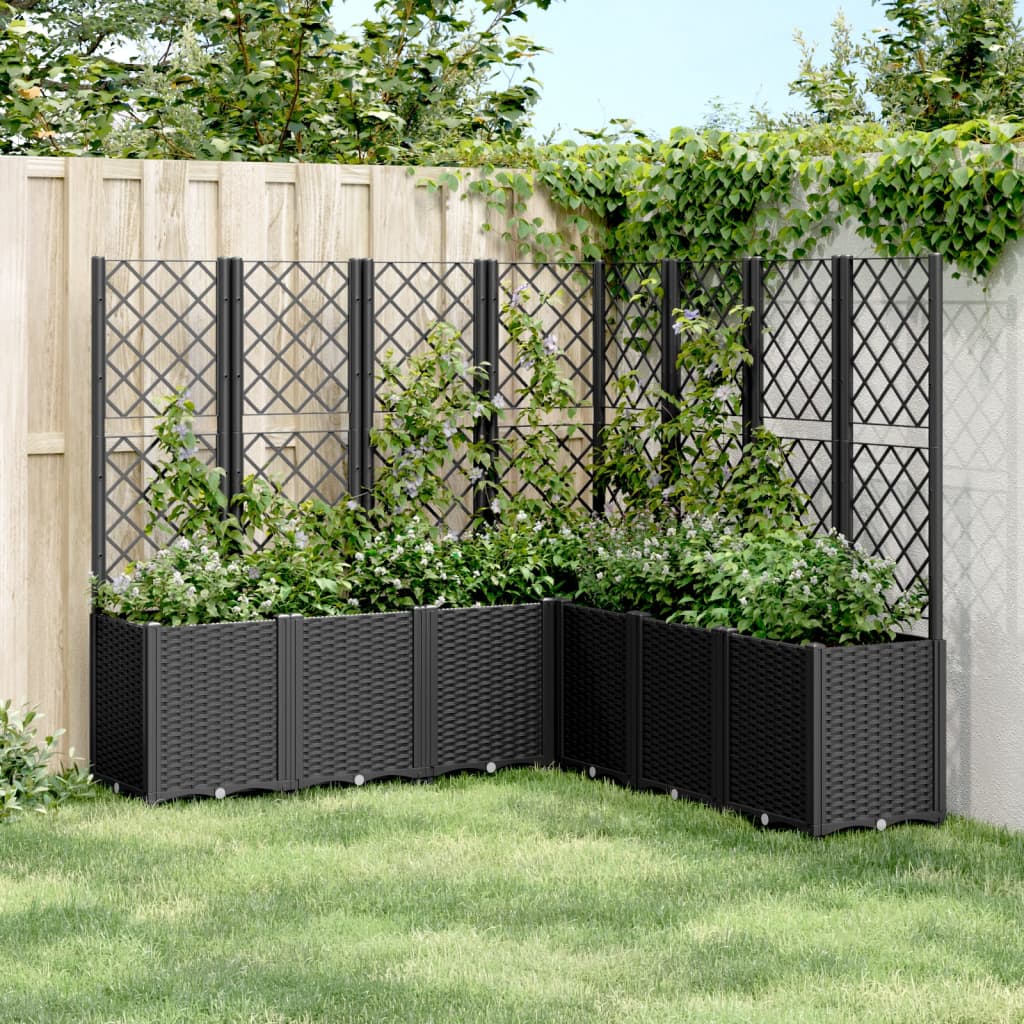 Jardinera con enrejado PP azul gris 120x40x142 cm