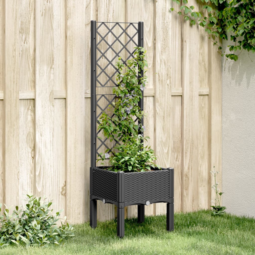 Jardinera con enrejado PP azul gris 120x40x142 cm