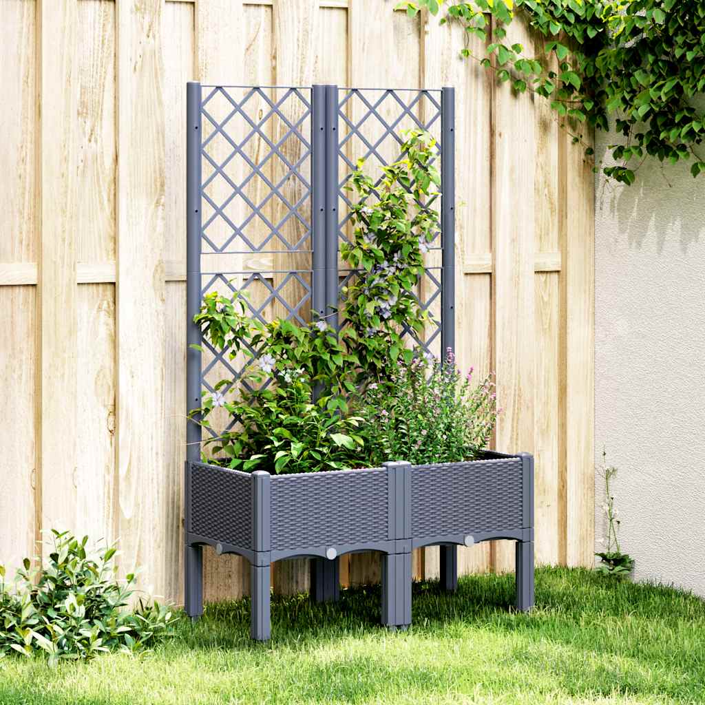 Jardinera con enrejado PP azul gris 120x40x142 cm