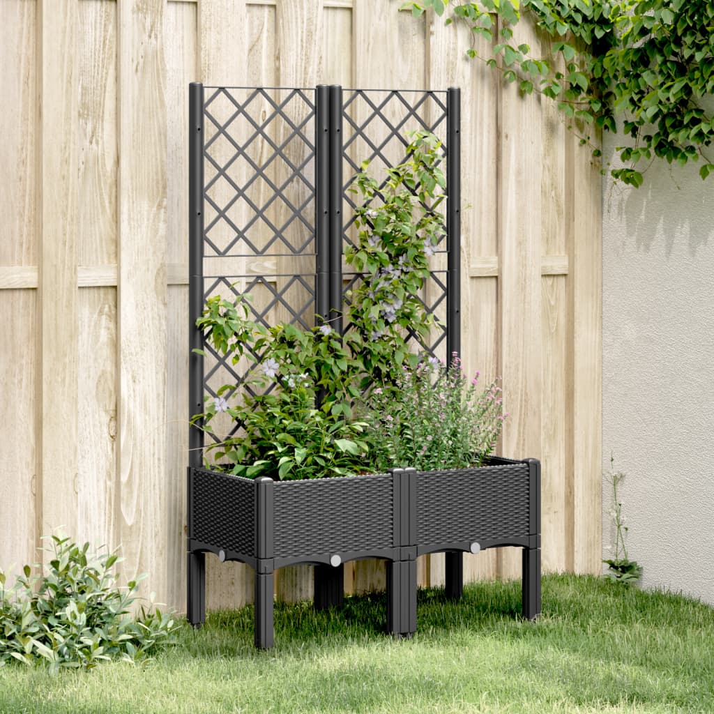 Jardinera con enrejado PP azul gris 120x40x142 cm