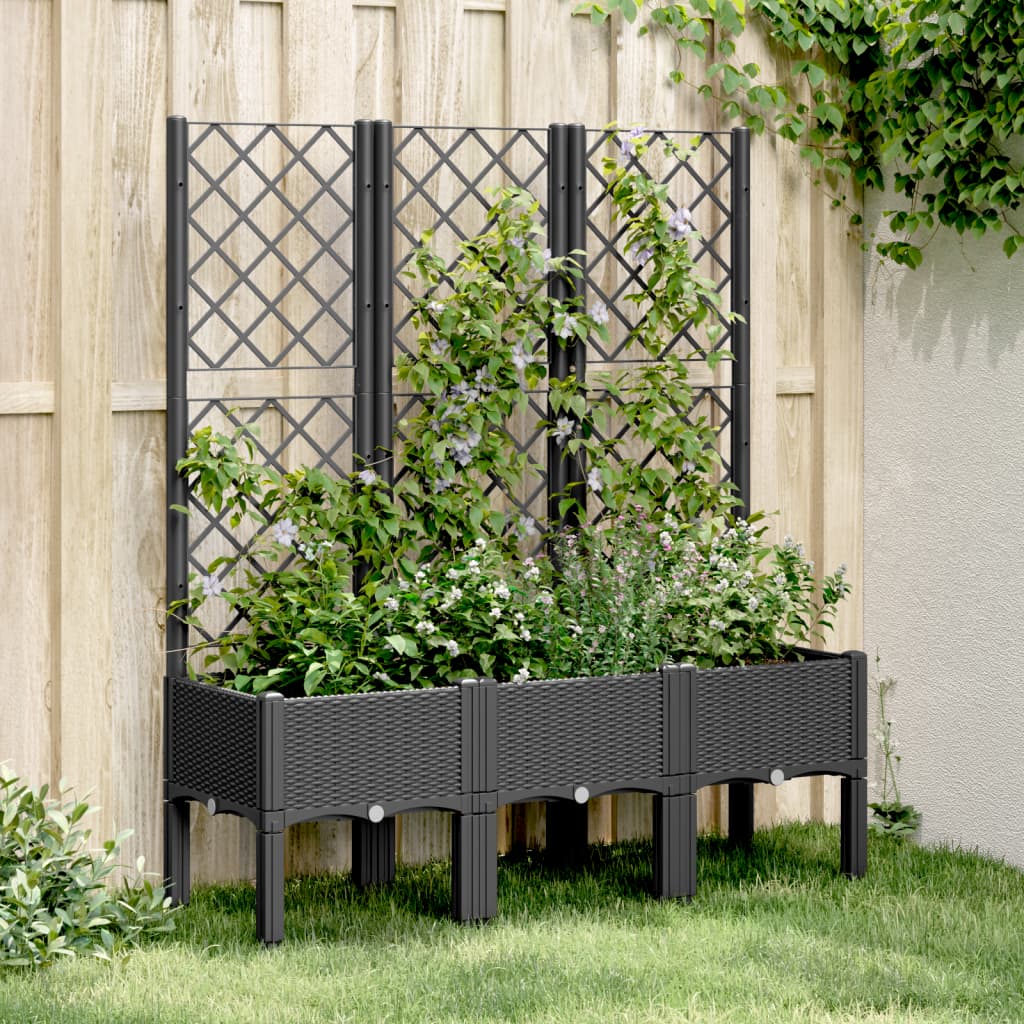 Jardinera con enrejado PP azul gris 120x40x142 cm