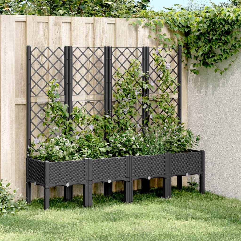 Jardinera con enrejado PP azul gris 120x40x142 cm